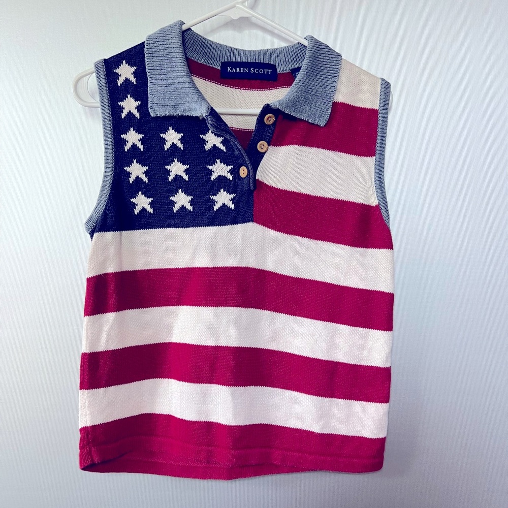 Knitted American Flag Polo Sleeveless Karen Scott size Small